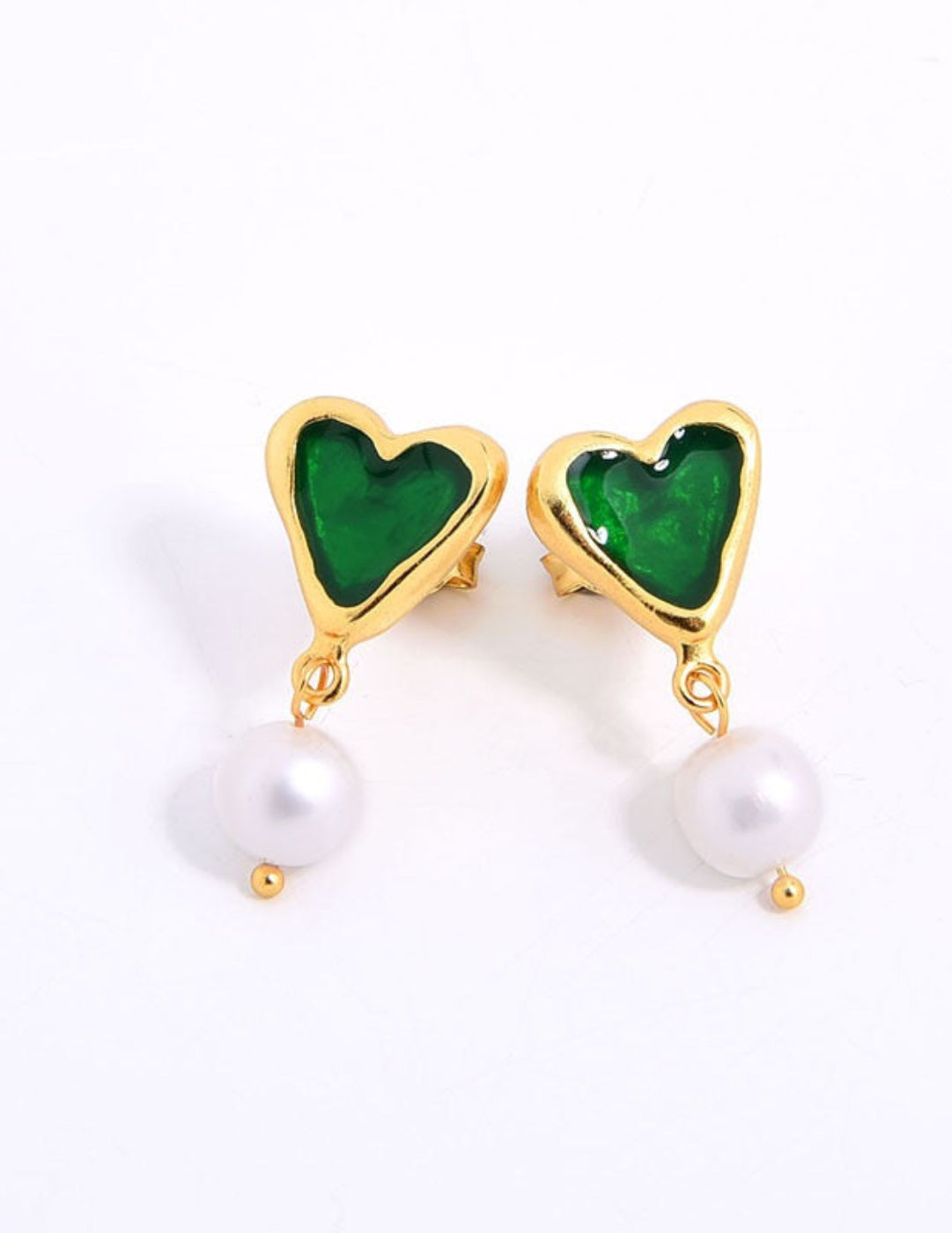 Vintage Heart-shaped Enamel Pearl Earrings gembea jewelry