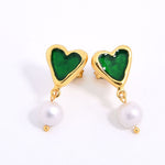 Vintage Heart-shaped Enamel Pearl Earrings gembea jewelry