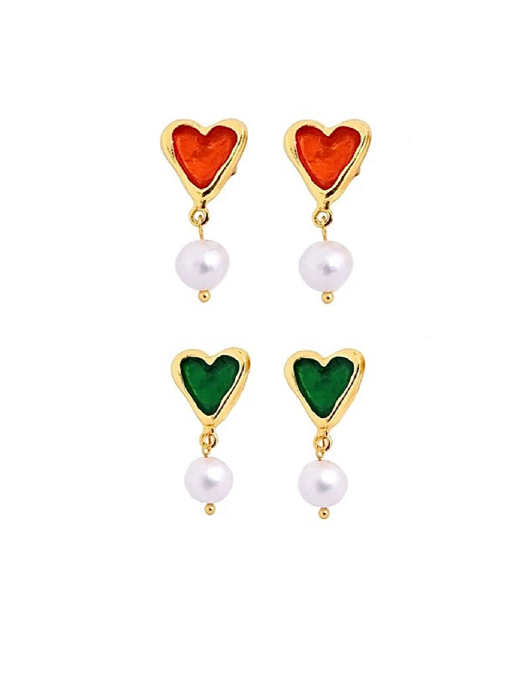 Vintage Heart-shaped Enamel Pearl Earrings gembea jewelry