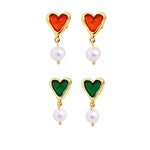 Vintage Heart-shaped Enamel Pearl Earrings gembea jewelry