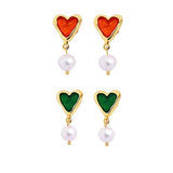 Vintage Heart-shaped Enamel Pearl Earrings gembea jewelry