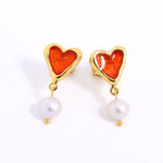 Vintage Heart-shaped Enamel Pearl Earrings gembea jewelry