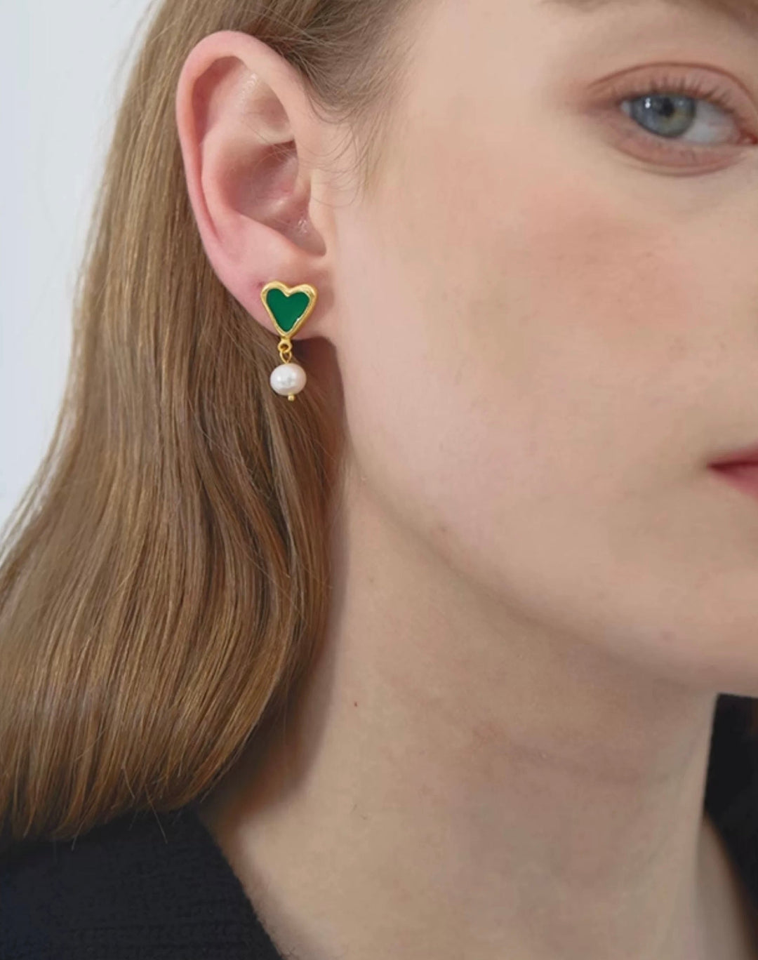 Vintage Heart-shaped Enamel Pearl Earrings gembea jewelry