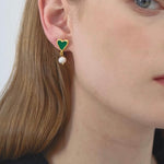 Vintage Heart-shaped Enamel Pearl Earrings gembea jewelry