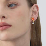 Vintage Heart-shaped Enamel Pearl Earrings gembea jewelry