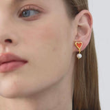 Vintage Heart-shaped Enamel Pearl Earrings gembea jewelry