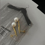 Vintage Long Metal Pearl Earrings gembea jewelry