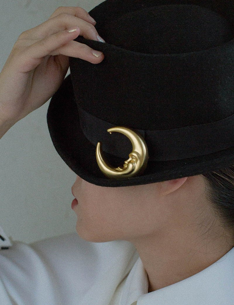 Vintage Antique Golden Moon Brooch gembea jewelry