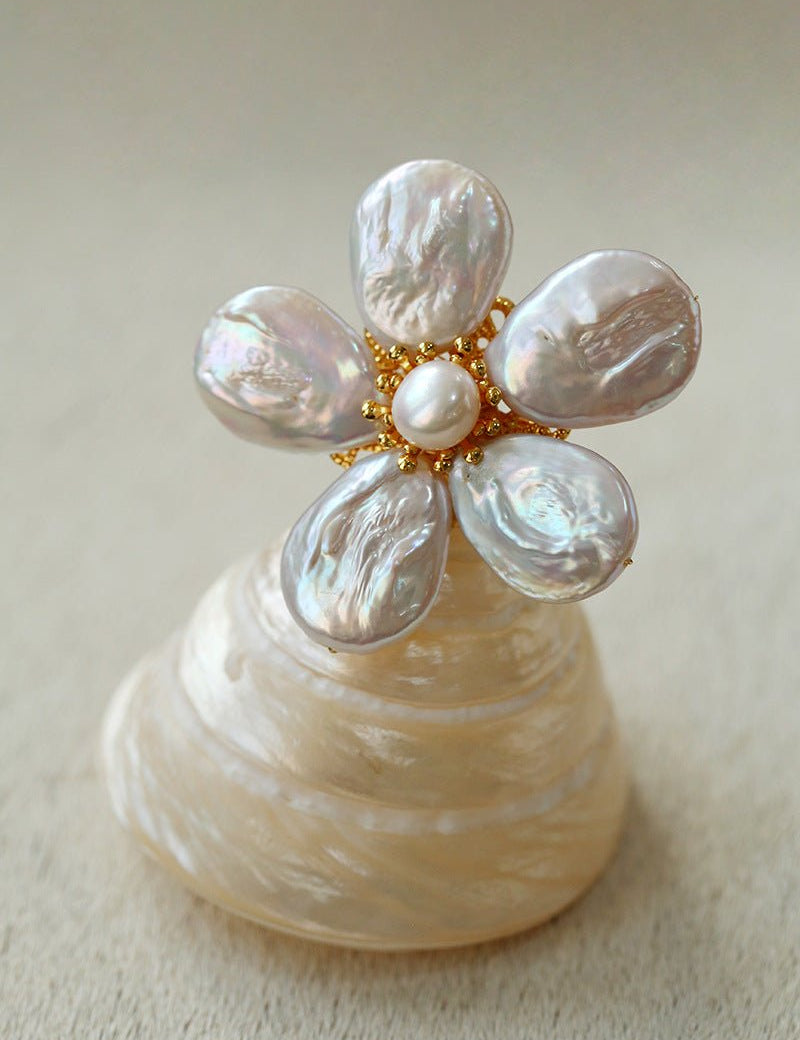 Vintage Baroque Pearl Flower Brooch gembea jewelry
