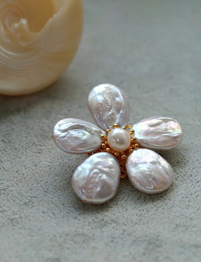 Vintage Baroque Pearl Flower Brooch gembea jewelry