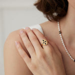 Vintage Court Style Black Dripping Glaze Enamel Ring - Gembea Jewelry