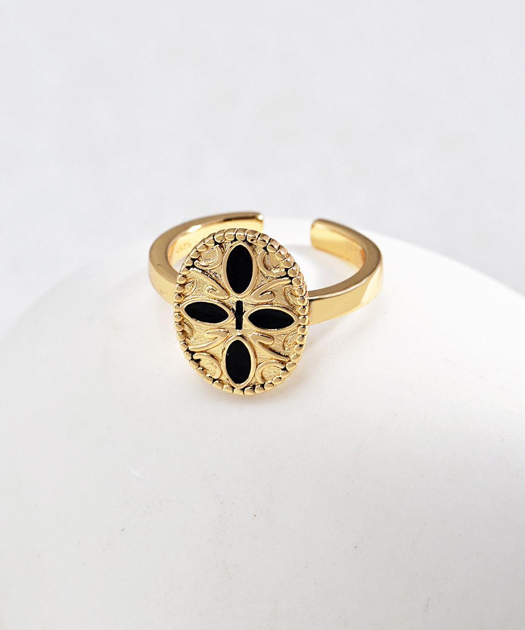 Vintage Court Style Black Dripping Glaze Enamel Ring - Gembea Jewelry