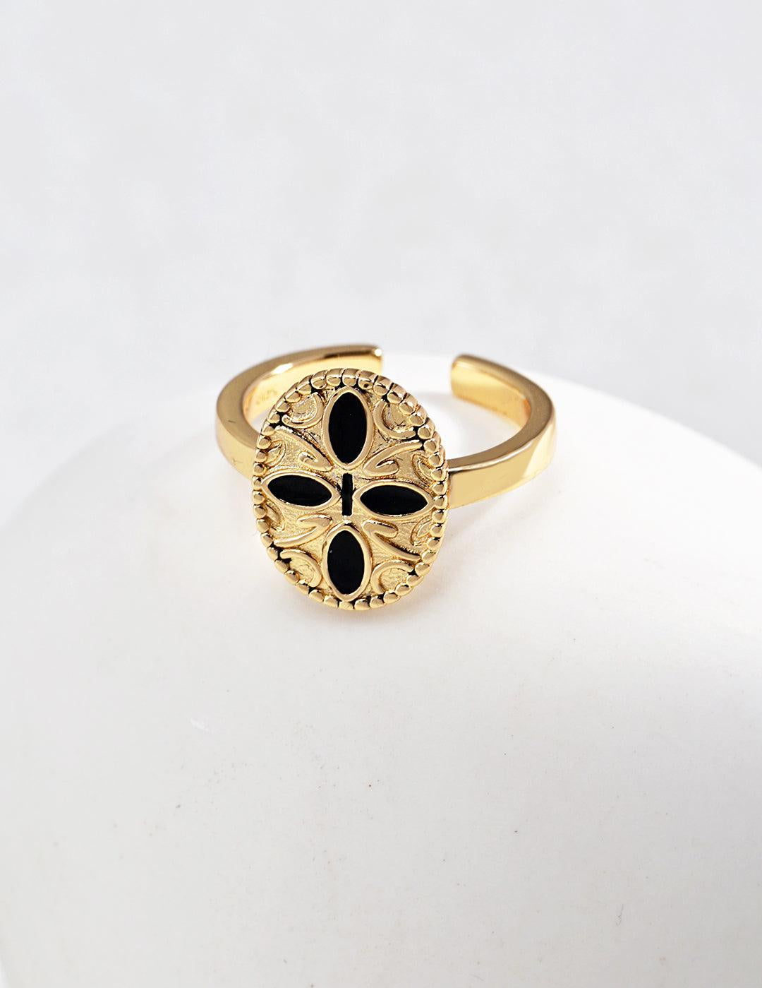 Vintage Court Style Black Dripping Glaze Enamel Ring - Gembea Jewelry