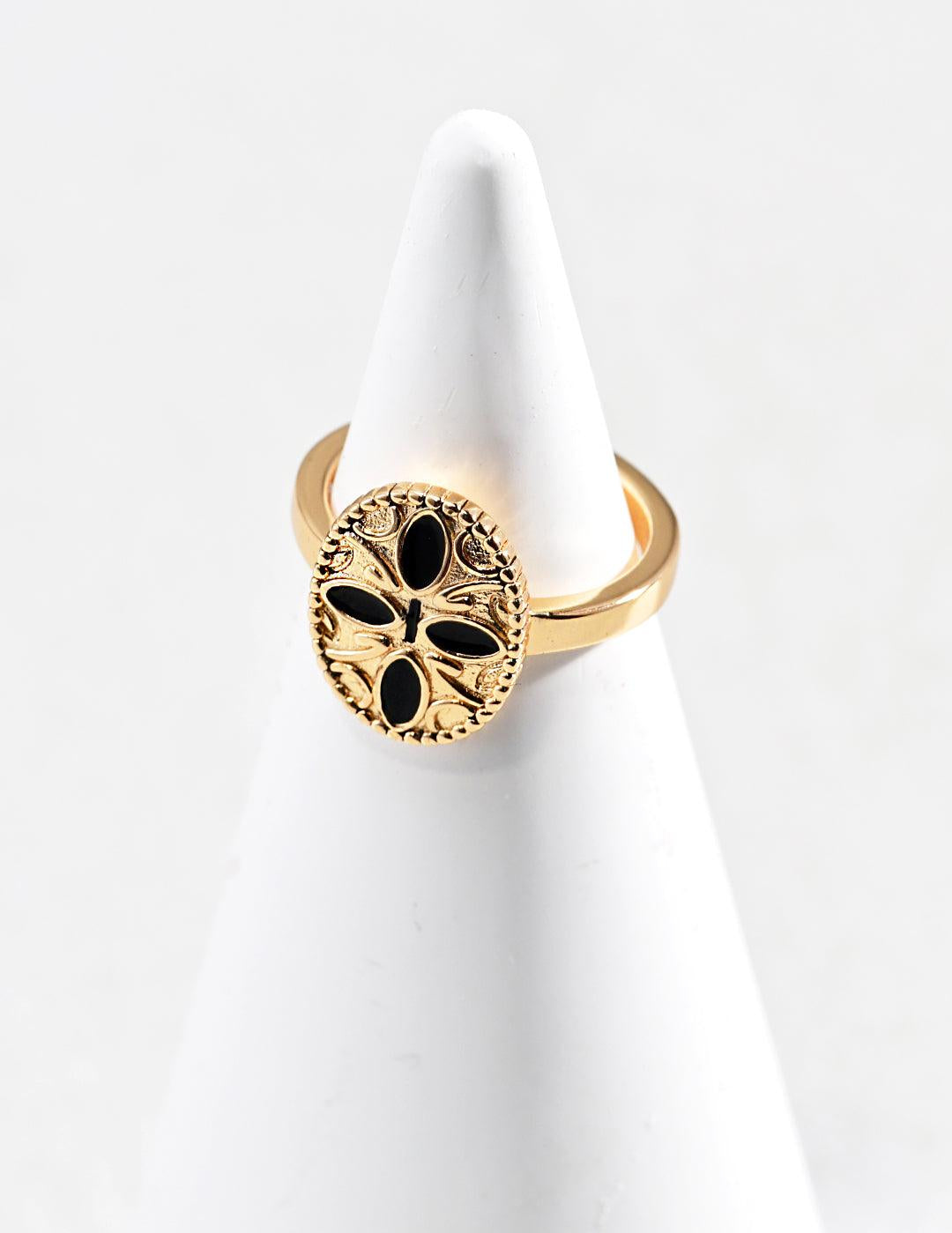 Vintage Court Style Black Dripping Glaze Enamel Ring - Gembea Jewelry