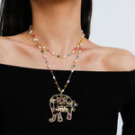 Vintage Coloured Glaze Pearl Elephant Necklace - Gembea Jewelry