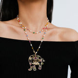 Vintage Coloured Glaze Pearl Elephant Necklace - Gembea Jewelry