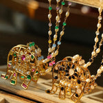 Vintage Coloured Glaze Pearl Elephant Necklace - Gembea Jewelry