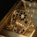 Vintage Coloured Glaze Pearl Elephant Necklace - Gembea Jewelry