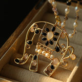 Vintage Coloured Glaze Pearl Elephant Necklace - Gembea Jewelry