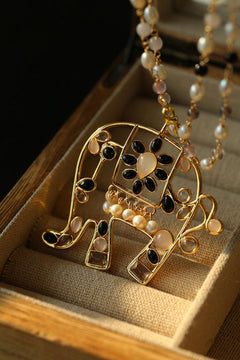 Vintage Coloured Glaze Pearl Elephant Necklace - Gembea Jewelry