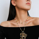 Vintage Coloured Glaze Pearl Elephant Necklace - Gembea Jewelry