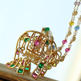 Vintage Coloured Glaze Pearl Elephant Necklace - Gembea Jewelry