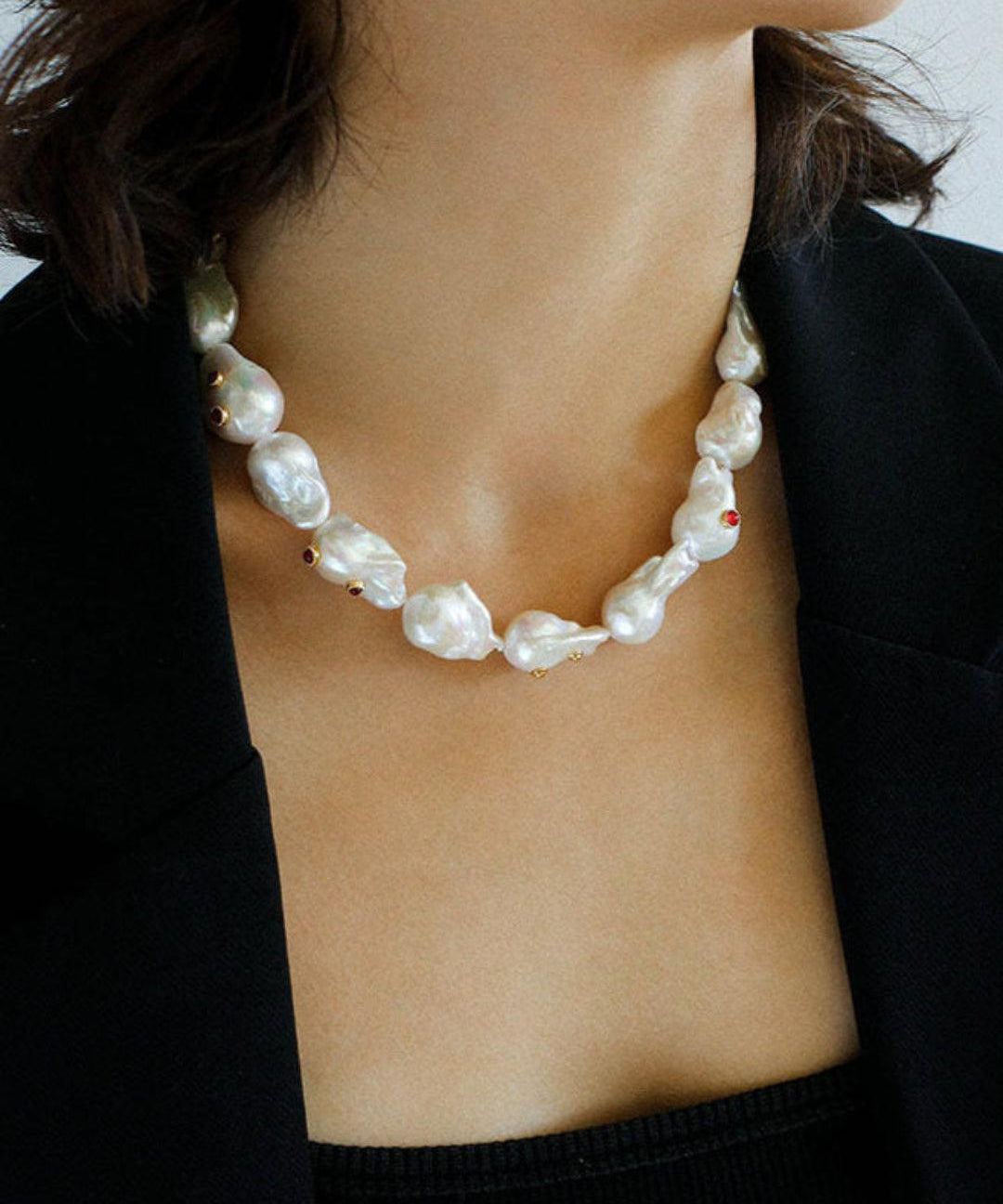 Vintage Crystal Set in Large Baroque Pearl Necklace - Gembea Jewelry