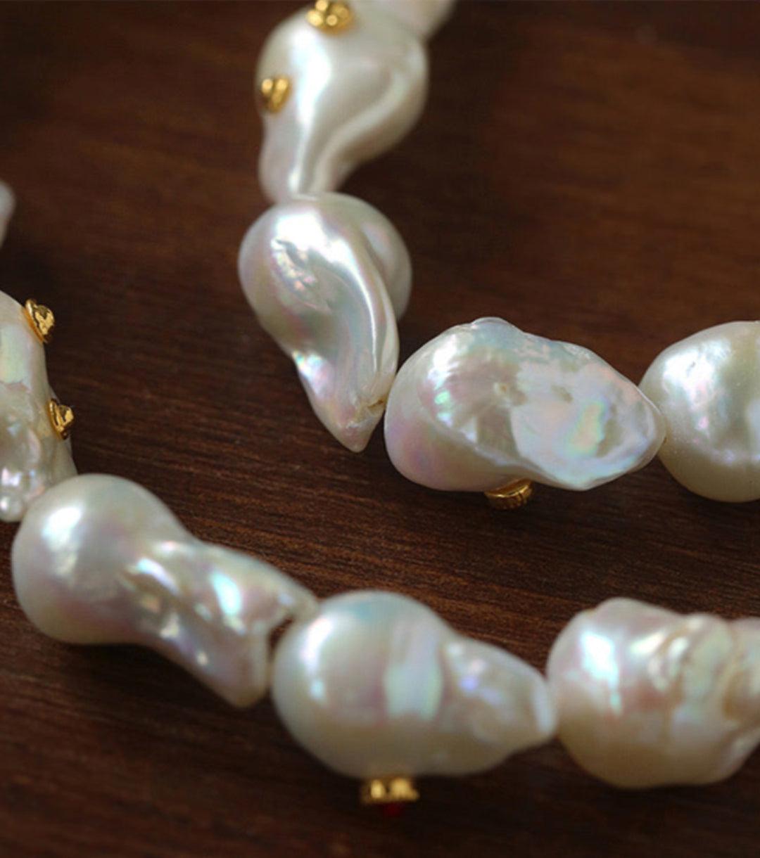 Vintage Crystal Set in Large Baroque Pearl Necklace - Gembea Jewelry