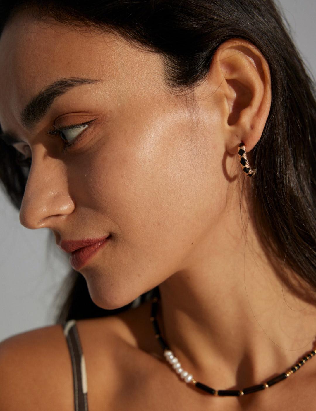 Vintage Drop Glaze Enamel Hoops Earrings - Gembea Jewelry