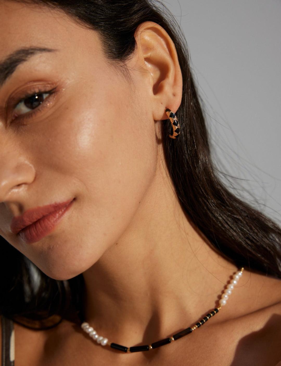 Vintage Drop Glaze Enamel Hoops Earrings - Gembea Jewelry