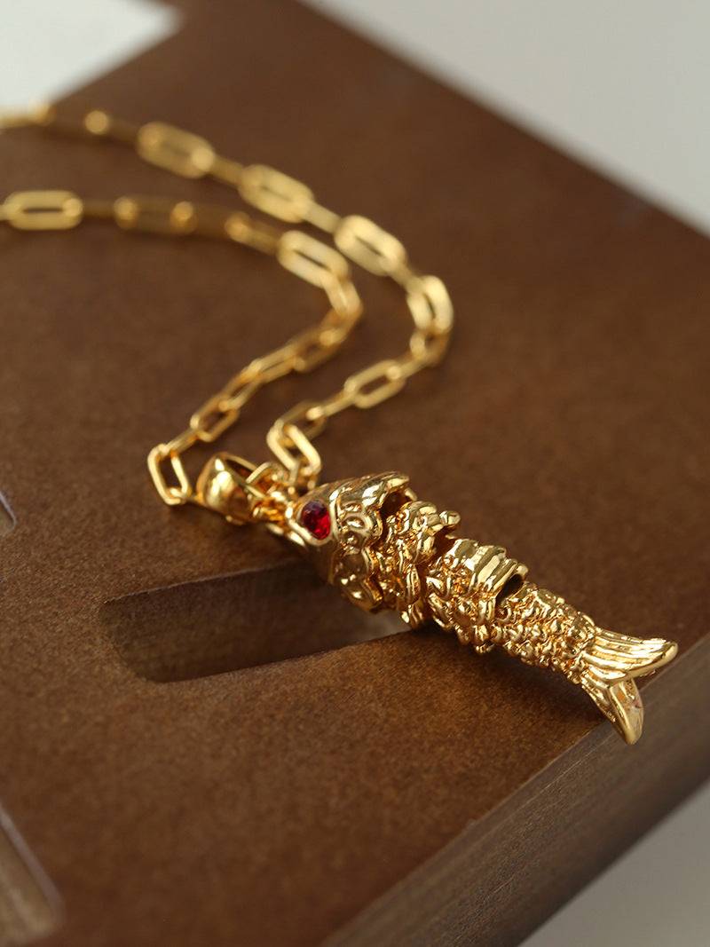 Vintage Fashion Koi Fish Pendant Chain Necklace gembea jewelry