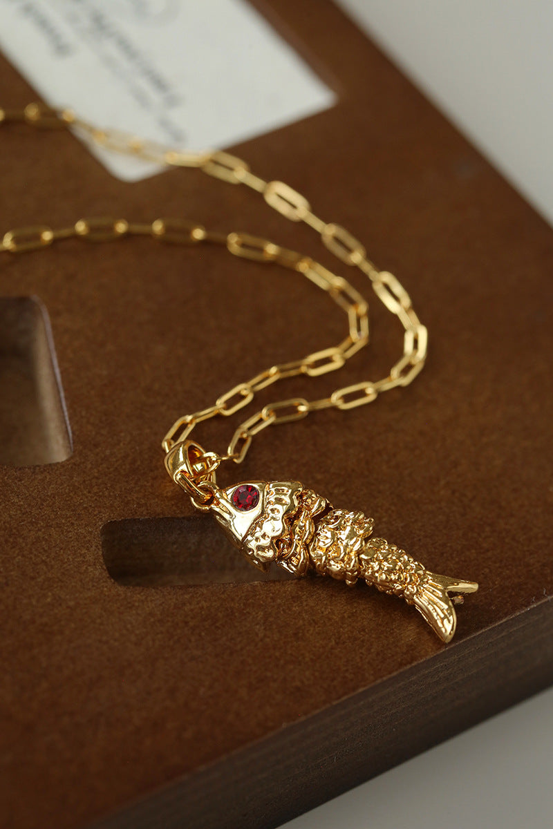 Vintage Fashion Koi Fish Pendant Chain Necklace gembea jewelry
