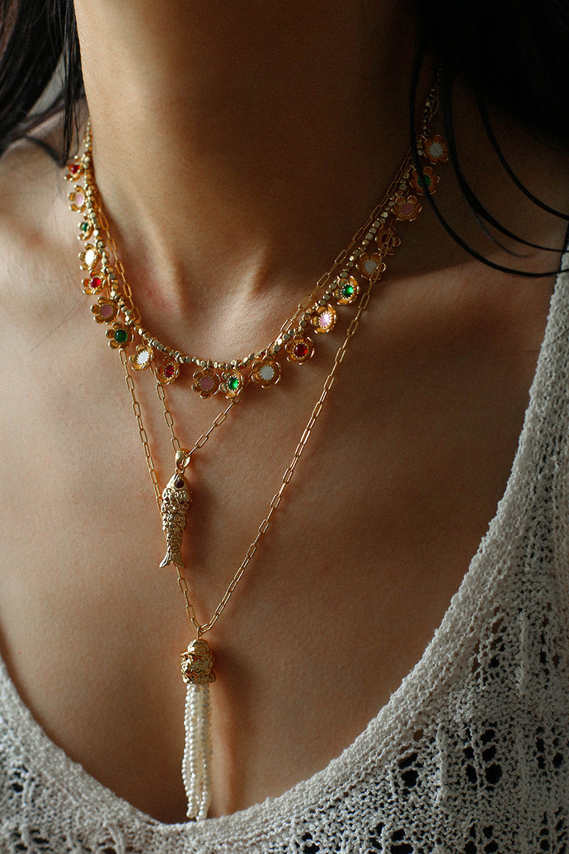 Vintage Fashion Koi Fish Pendant Chain Necklace gembea jewelry