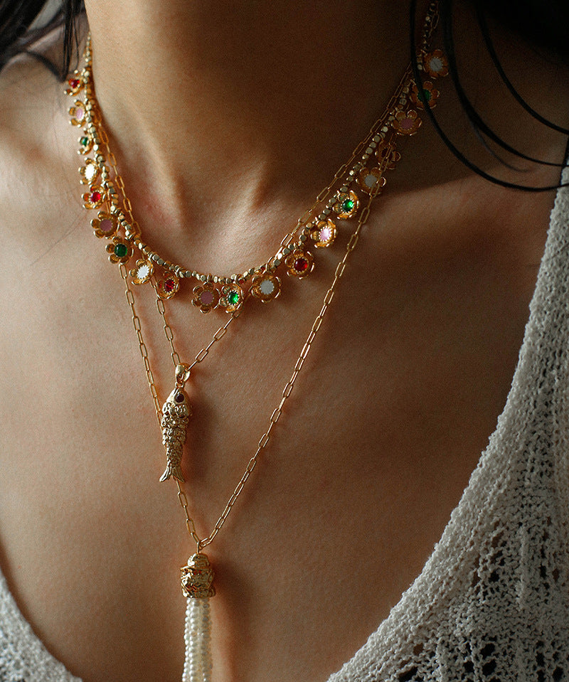 Vintage Fashion Koi Fish Pendant Chain Necklace gembea jewelry