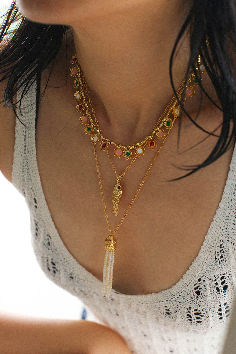 Vintage Fashion Koi Fish Pendant Chain Necklace gembea jewelry