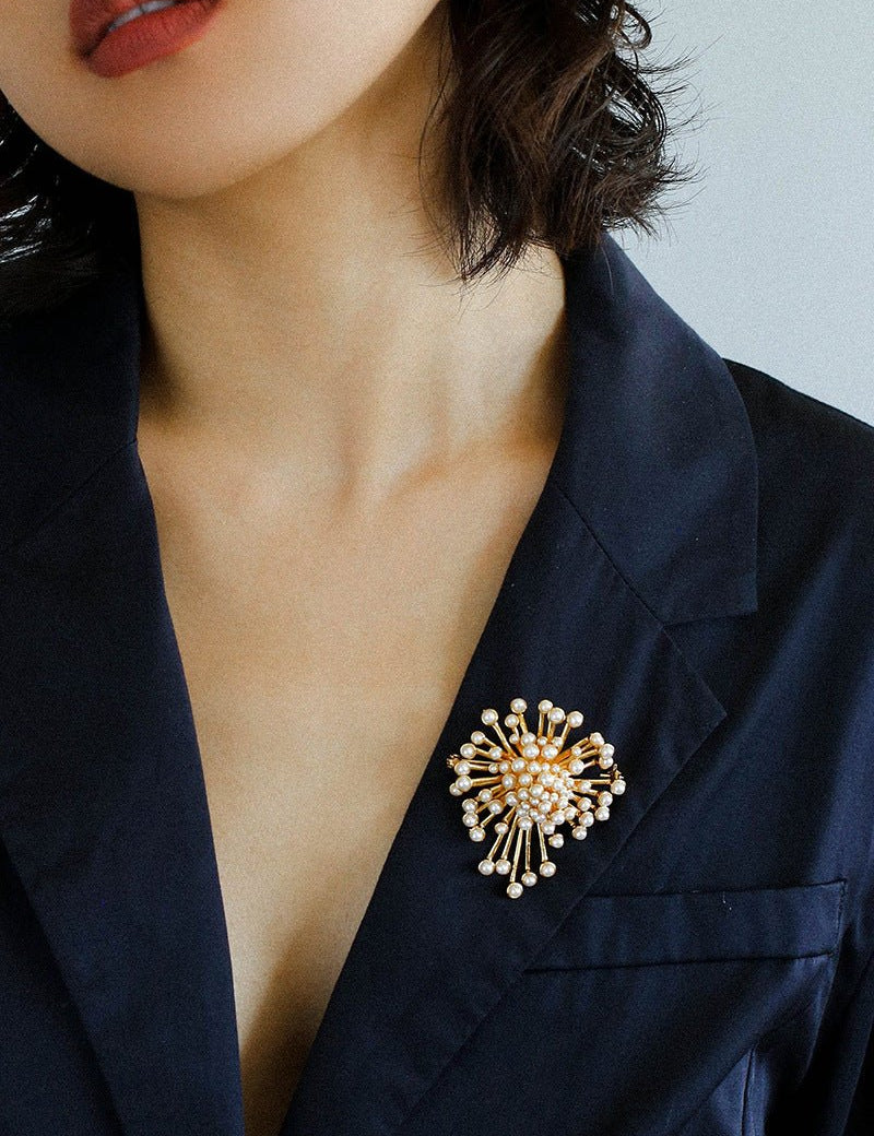 Vintage Fashion Pearl Fireworks Brooches gembea jewelry