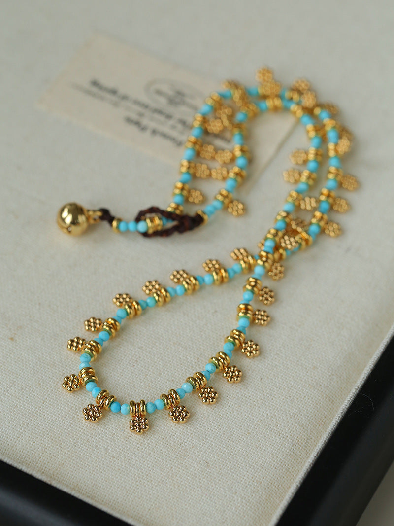 Vintage Floral Blue Turquoise Beaded Choker Necklace gembea jewelry