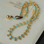 Vintage Floral Blue Turquoise Beaded Choker Necklace gembea jewelry