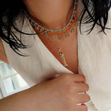 Vintage Floral Blue Turquoise Beaded Choker Necklace gembea jewelry