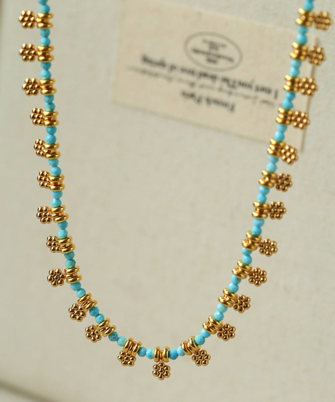 Vintage Floral Blue Turquoise Beaded Choker Necklace gembea jewelry