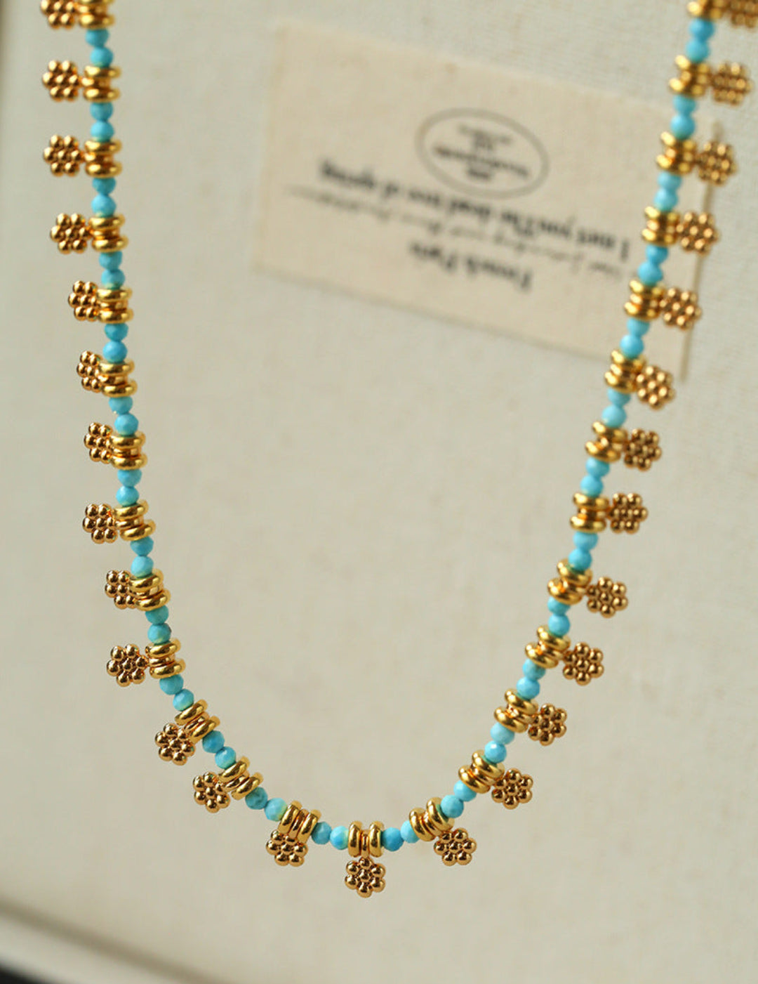 Vintage Floral Blue Turquoise Beaded Choker Necklace gembea jewelry
