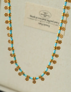 Vintage Floral Blue Turquoise Beaded Choker Necklace gembea jewelry