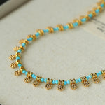 Vintage Floral Blue Turquoise Beaded Choker Necklace gembea jewelry