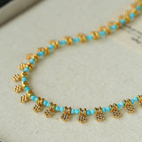 Vintage Floral Blue Turquoise Beaded Choker Necklace gembea jewelry