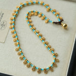 Vintage Floral Blue Turquoise Beaded Choker Necklace gembea jewelry