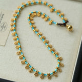 Vintage Floral Blue Turquoise Beaded Choker Necklace gembea jewelry