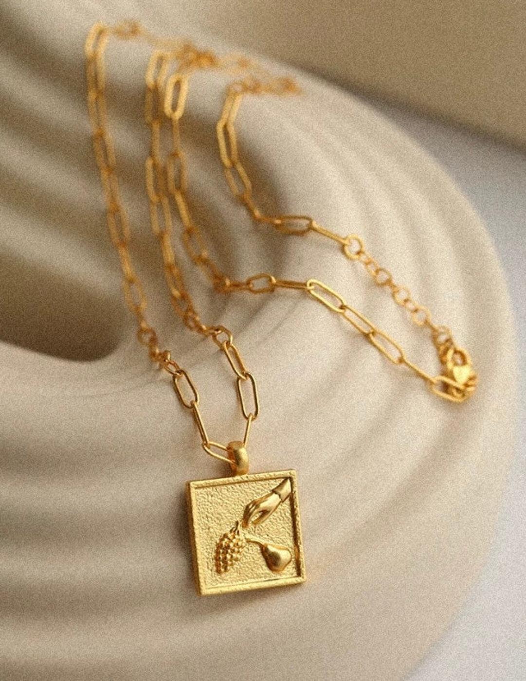 Vintage Gold Embossed Square Necklace - Gembea Jewelry