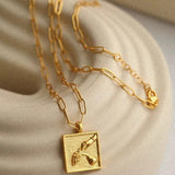 Vintage Gold Embossed Square Necklace - Gembea Jewelry
