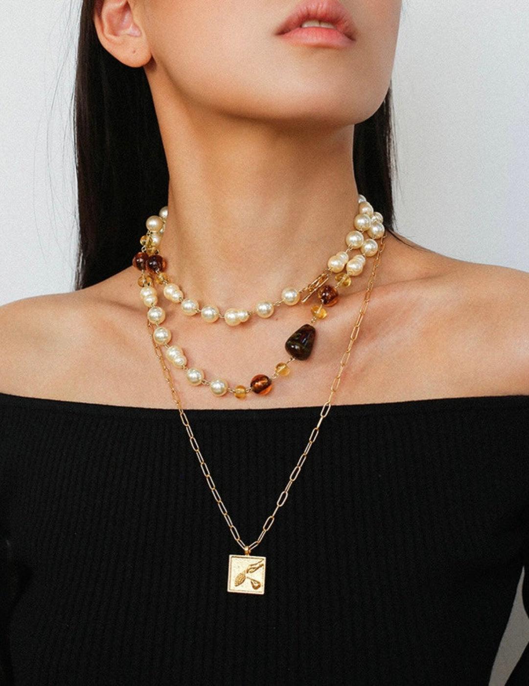 Vintage Gold Embossed Square Necklace - Gembea Jewelry