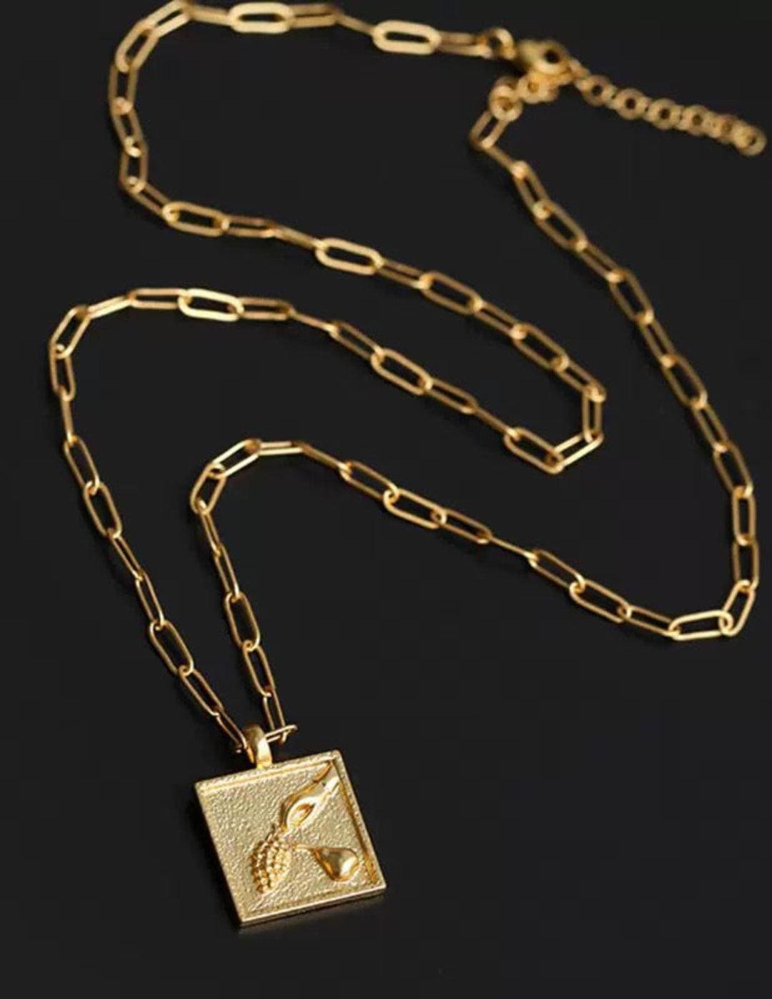 Vintage Gold Embossed Square Necklace - Gembea Jewelry